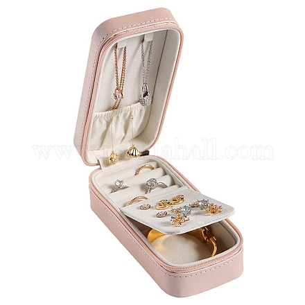 Mini juego de joyas de cuero pu con caja con cremallera PW-WG24796-02-1
