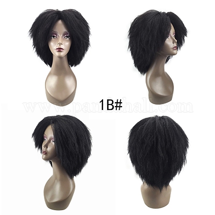 爆発的なヘッドウィッグ  アフリカのかつら女性のショートヘアふわふわ  高温耐熱繊維のかつら  ショート＆カーリー  ブラック  15.7インチ（40cm） OHAR-G008-01-1