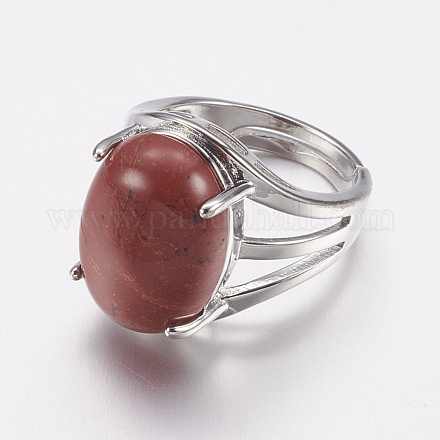 合成赤ジャスパー広帯域指指輪  真鍮製の指輪のパーツ  オーバル  18mm RJEW-K224-A03-1