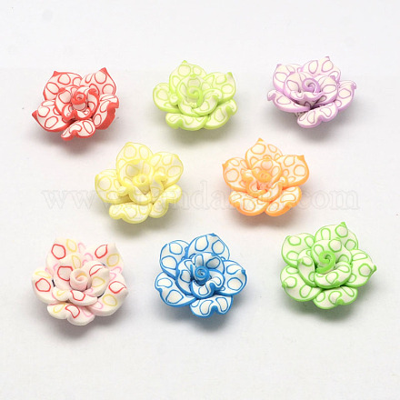 Handmade Polymer Clay 3D Flower with Ring Pattern Beads CLAY-Q203-25mm-M02-1