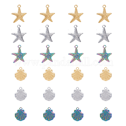 Dicosmétique 24 pièces 2 styles 3 couleurs pendentifs coquille d'étoile de mer pendentifs coquillage océan breloques de la vie marine breloques d'animaux de mer dorés pendentifs en acier inoxydable pour la fabrication de bijoux STAS-DC0013-18-1