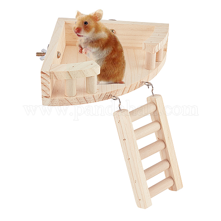 AHANDMAKER Hamster Ladder and Platform Climbing Kits Cage Accessories,Wooden Swing Hamster Playground Activity Set with Climbing Ladders Play Toys for Hamster Small Parakeets 