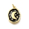 Rack Plating Brass Enamel Pendants, with Jump Ring, Long-Lasting Plated, Lead Free & Cadmium Free, Oval with Moon & Star Charms, Real 18K Gold Plated, Black, 18.5x14x3mm, Hole: 3.5mm