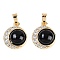 Brass Micro Pave Cubic Zirconia Pendants, with Glass, Flat Round Charms, with Jump Ring, Real 18K Gold Plated, 15x12.5x6mm, Hole: 4.5x2.5mm