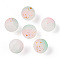 Frosted Baking Painted Crackle Glass Beads with Glitter Powder, Two Tone, Round, Pink, 6x5.5mm, Hole: 1.4mm, about 3330pcs/1000g