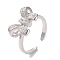 Brass Micro Pave Cubic Zirconia Open Cuff Ring, Bowknot, Platinum, US Size 7 1/2(17.5mm)