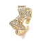 Bowknot Brass Micro Pave Clear Cubic Zirconia Open Cuff Rings, for Women, Golden, Bowknot: 13x18.5mm