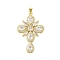 Rack Plating Brass Clear Cubic Zirconia Pendants, Cadmium Free & Lead Free, Flower, Real 18K Gold Plated, 42x27x4mm, Hole: 3x4mm