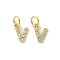 Rack Plating Alloy Rhinestone Pendants, Cadmium Free & Lead Free, Letter V, 11x8x2mm, Hole: 5mm