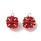 Brass Charms, with Glass, Cube, Golden, Red, 11x9mm, Hole: 1mm