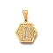 304 Stainless Steel Charms, Real 18K Gold Plated, Hexagon with Letter Charm, Letter I, 15x14x1.5mm, Hole: 3x5.5mm