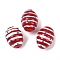 Glass Imitation Jade Beads, Hand Drawn Beads, Oval with Stripe, with Enamel, Red, 16x12mm, Hole: 1.6~2mm
