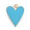 Brass Enamel Pendants, Real 18K Gold Plated, Long-Lasting Plated, Heart, Deep Sky Blue, 27x22x2mm, Hole: 3mm, jump rings: 5x1mm
