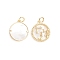 Brass Micro Pave Cubic Zirconia Pendants, with Natural Shell and Jump Ring, Flat Round with Twelve Constellations, Golden, Libra, 17.5x15x2.5mm, Hole: 3.5mm