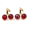 Brass Micro Pave Clear Cubic Zirconia Pendants, Cherry Charms with Dark Red Glass, Long-Lasting Plated, Golden, 16x14x7.5mm, Hole: 2.5x4mm
