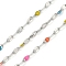 Brass Dapped Chains, with Enamel, with Spool, Soldered Lead Free & Cadmium Free, Platinum, Mixed Color, 4x2x0.2mm