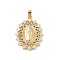 Brass Cubic Zirconia Pendants, Long-Lasting Plated, Oval with Holy Virgin Charms, Golden, Clear, 34x26x4mm, Hole: 6x5mm