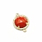Natural Red Jasper Connector Charms, Half Round Links, with Golden Brass Findings and Cubic Zirconia, Faceted, 18x13x5mm