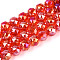 AB Color Plated Transparent Glass Round Beads Strands, Faceted, Orange Red, 7.5~8.5x7~7.5mm, Hole: 1.2~1.6mm, about 25~26pcs/strand, 6.89~7.48''(17.5~19cm)