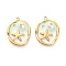 304 Stainless Steel Enamel Pendants, with Glitter Powder and ABS Imitation Pearl, Flat Round with Starfish, Ion Plating(IP), Real 18K Gold Plated, Turquoise, 23.5x18x8mm, Hole: 1.8mm