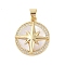 Brass Micro Pave Clear Cubic Zirconia Pendant, with Shell, Flat Round with Star, Real 18K Gold Plated, 20.5x18x3.5mm, Hole: 4x3.5mm