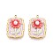 304 Stainless Steel Pendants, with Enamel & ABS Imitation Pearl, Rectangle & Flower, Real 18K Gold Plated, Ion Plating(IP), Salmon, 25.5x18x5mm, Hole: 1.5mm