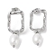 304 Stainless Steel Plastic Bead Stud Earrings, Rectangle, Stainless Steel Color, 34.5x13.3mm