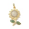 Brass Micro Pave Cubic Zirconia Pendants, Flower, Cadmium Free & Lead Free, Long-Lasting Plated, Real 18K Gold Plated, 30.5x19x7mm, Hole: 6x3.5mm