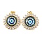 Rack Plating Brass Micro Pave Cubic Zirconia Pendants, with Glass, Long-Lasting Plated, Flower with Evil Eye, with Jump Ring, Real 18K Gold Plated, Prussian Blue, 23x20x5mm