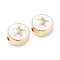 Brass Enamel Beads, Long-Lasting Plated, Flat Round with Star, White, Real 18K Gold Plated, 11x5mm, Hole: 1.8mm