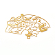 真鍮製ビッグサイズペンダントトップ  エッチングされた金属装飾  牡丹の扇子  ゴールドカラー  44x68x0.3mm  穴：2x2.5mm X-KK-E780-03G-1