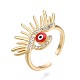 Clear Cubic Zirconia Evil Eye Wide Open Cuff Ring with Enamel for Women RJEW-N035-098B-3