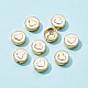 BENECREAT 10Pcs Flat Round with Heart Brass Enamel Beads 18K Gold Plated Round Brass Beads for Necklace Bracelet Jewelry Making KK-BC0004-57-4
