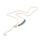 Adjustable Brass Lariat Necklaces, with Natural Pearl Beads, Prussian Blue, Golden, 20.47 inch(52cm)