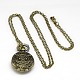 Хэллоуин ювелирные подарки сплава плоские круглые с Сова ожерелье кварц карманные часы WACH-N011-40-1