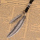 Adjustable Leather Cord Alloy Feather Pendant Necklaces NJEW-L424-16A-3