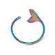 イオンプレーティング(ip) 201 ステンレススチール クジラの尾の形をした女性用オープンカフリング  虹色  usサイズ6 1/2(16.9mm) RJEW-C045-09M-3