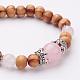 Perles de bois et bracelets élastiques à quartz rose rose BJEW-JB03002-01-2