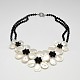 Flower Natural White Pearl Shell Bib Necklaces & Dangle Earrings Jewelry Sets SJEW-P072-01-2