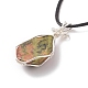 Natural Unakite Teardrop Pendant Necklaces Set with Waxed Cords for Women NJEW-TA00034-01-5