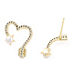 Orecchini asimmetrici con freccia e cuore in zirconi chiari con perle naturali in rilievo EJEW-T019-06G-3