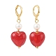 Red Glass Heart with Natural Pearl Dangle Leverback Earrings EJEW-TA00129-2