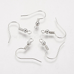 Brass Earring Hooks, Ear Wire, with Horizontal Loop, Nickel Free, Silver Color Plated, 19mm, Hole: 1.5mm, 21 Gauge, Pin: 0.7mm