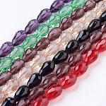 Glass Beads Strands, Faceted, teardrop, Mixed Color, 15x10mm, Hole: 2mm, about 48pcs/strand, 27.56 inch(70cm)