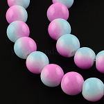 Chapelets de perles en verre peint au four bicolores, ronde, moyen orchidée, 8mm, Trou: 1.3~1.6mm, Environ 104 pcs/chapelet, 32.7 pouce