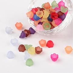 Tappi di perline di fiori di tulipano acrilici satinati misti, mughetto, 10 mm di larghezza, 6 mm di spessore, foro:1.5mm
