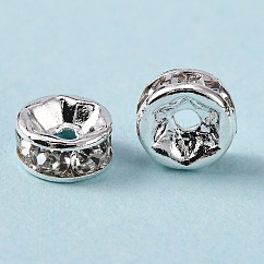 Grade ottone a strass distanziatore perline, colore argento placcato, nichel libero, rondelle, cirstallo, 6x3mm, Foro: 1 mm