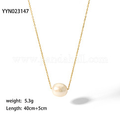 Colliers élégants pour femmes, composés d'un pendentif en perles de riz d'eau douce naturelles et d'une chaîne en acier inoxydable 304., floral blanc, véritable 18k plaqué or, 15.75 pouce (40 cm)