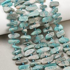 Natur Amazonit Perlen Stränge, Nuggets, mit Glasperlen, 5~8x7~18x3~6 mm, Bohrung: 0.8 mm, ca. 46~58 Stk. / Strang, 15.55''~15.75'' (39.5~40 cm)
