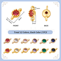 24 Stück 12 Farben Messing Zirkonia flach rund Verbinder Charms&nbsp;KK-PH0012-92